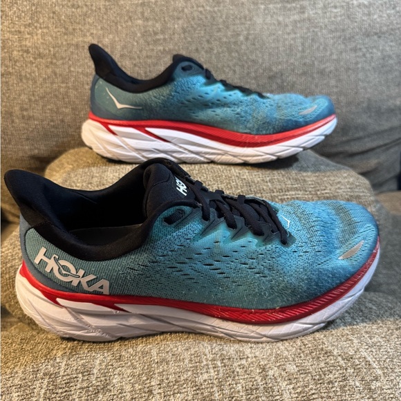Hoka Other - Hoka One One Clifton 8 Teal and Red Athletic Shoes Size 10.5